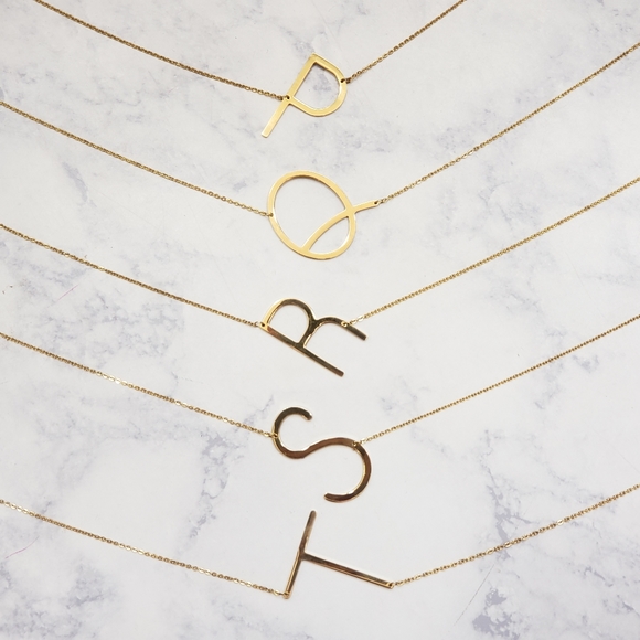 Monogram A-Z Block Letter Pendant Necklace Gold - Picture 5 of 6